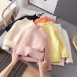 Spot girls plush semi-turtleneck sweater baby girl white inner sweater girl knitwear children's integrated fleece - Image 2