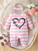 Newborn babies and girls spring and autumn style prints, long-sleeved style, cute and open-file one-piece climbing clothes - Image 3