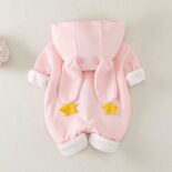 Baby Spring and Autumn One-Piece Rainbow Cute Rabbit Ears Hoodie Baby Girl Clothes Crawling Clothes - Image 4