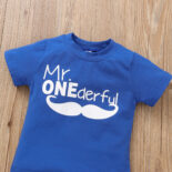 Children's clothing for boys and girls and babies in summer new short sleeve printed letter blue top denim shorts two-piece set - Image 7