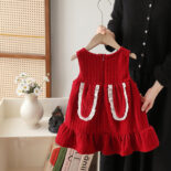 Girls' spring dress  new  version of the baby red vest skirt   sleeveless princess dress for one year old - Image 2