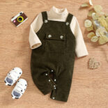 New Baby Corduroy Backband Trouser De Rong Long sleeved Set - Image 2