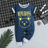 Summer outfit new baby bear print denim long leg crawling suit