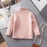 Spot girls plush semi-turtleneck sweater baby girl white inner sweater girl knitwear children's integrated fleece - Image 3