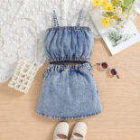 Children's clothing girls denim suits, summer new ins, fashion children's suspender skirts, 2-piece set - Image 3