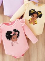 Newborn baby girl spring and autumn cartoon avatar hot stamping flying sleeve clothes three-piece - Image 7