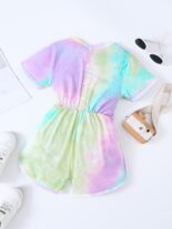 Girls fashion casual tie-dye print short sleeve t-shirt jumpsuit - Image 2