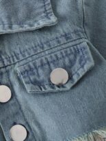 Baby girl spring and autumn sleeveless fawn print dress denim embroidery long sleeve jacket - Image 5