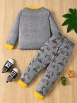 Autumn Winter Long Sleeve Kids Set Excavator Printed Loungewear Two Piece - Image 6