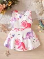 New baby and children's dress, cartoon flower print, round neck sleeveless dress, summer princess dress - Image 2