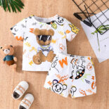 The baby boy round neck is printed with handsome sunglasses, bear + pants, fashionable, versatile, casual - Image 2