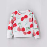 Girls casual sportswear fashion cherry print spring and autumn long sleeve sweatshirt threaded collar threaded cuffs threaded hem