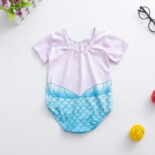 Girls short sleeved elastic round neck fish scale print one-piece triangle swimsuit - Image 2