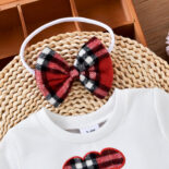 Autumn New Girl Baby Splicing Checkered Dress Comes with Headscarf - Image 3