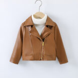 Children's clothing autumn and winter girls, leather cycling, pu leather jackets, clothes - Image 2