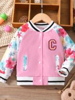 Children and girls spring and autumn floral print long sleeve letter single-breasted long sleeve fashion jacket tide