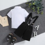 Style children's clothes boys, summer new boys' small suits, baby short-sleeved shirts, bib pants two-piece set - Image 3