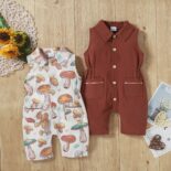 Summer new men's and women's baby pocket sleeveless printed long leg crawling clothes - Image 4