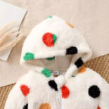 Baby Girl Kids Autumn Winter Doll Cute Fur Hooded Long Sleeved Top Kids Polka Dot Warm Jacket - Image 3