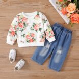 New baby girl and children's color hoodie and jeans set
