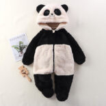 Baby Home Onesies, Autumn Winter Baby Cute Cartoon Panda Bunny Bear Onesie Outer Plush Coverall - Image 2