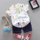 Short Sleeve Children's Shirt Boy Kids Set Summer Single Breasted Cartoon Anime Casual Children's Set - Image 3