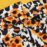 Summer new girl baby sunflower print jumpsuit with headscarf and belt - Image 3