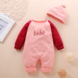 New men's and women's baby spring and autumn long sleeved pants with letter print and hat jumpsuit
