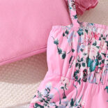 Girl's children's suit summer children's clothing foreign trade new print suspender jumpsuit short sleeve top - Image 8