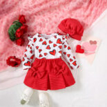 Baby Girl Two Piece Set Autumn Love Print Long Sleeve Top Cute Bow Shorts Baby Set - Image 2