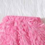 Children and girls autumn and winter solid color pit strip fur wool long-sleeved top short skirt fashion fashion style suit - Image 9