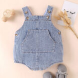Children's clothing baby onesie, buttons, open pockets, denim overalls, and baby crawling clothes - Image 3