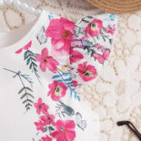 Fly sleeve floral print crewneck top + solid color shorts + belt - Image 4