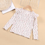 Girls' floral round neck long-sleeved spring and autumn new pastoral style small flying sleeves style base layer top