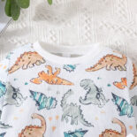 New boy's long-sleeved sweatshirt and trousers set Spring and Autumn baby boy full print dinosaur pattern pants two-piece set - Image 3