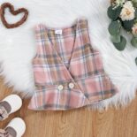Children's clothing Spring and Autumn new style for girls and babies, checkered children's three piece set - Image 2