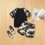 Summer New Boys Baby Black Letter Short sleeved T-shirt+Camo Shorts Set - Image 4