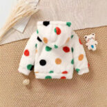 Baby Girl Kids Autumn Winter Doll Cute Fur Hooded Long Sleeved Top Kids Polka Dot Warm Jacket - Image 2