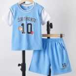 Summer children's sports basketball clothes new boys short-sleeved quick-drying clothes girls shorts middle and small children's fake two-piece suit