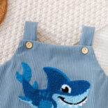Baby boy corduroy cute shark towel embroidered suspender - Image 2