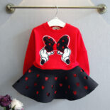 Children's Autumn Clothes New Girls' Bow Patches Long Sleeve Sweatshirt Hollow Anime Skirt Short Skirt Set