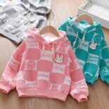 Girls' sweatshirt spring new foreign style baby girl long sleeve hooded top fashionable small and medium set spring and autumn coat