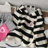 Girls' autumn clothes new striped hooded sweatshirt stitched leggings set versatile and cute spring and autumn style - Image 2
