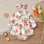 Autumn New Baby Girl Printed Princess Style Triangle +Headscarf One Piece