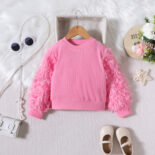 Children and girls autumn and winter solid color pit strip fur wool long-sleeved top short skirt fashion fashion style suit
