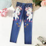 Women's trousers, imitation denim, unicorn print, children's spring and autumn new women's treasure casual leggings are versatile