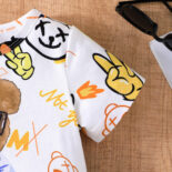 The baby boy round neck is printed with handsome sunglasses, bear + pants, fashionable, versatile, casual - Image 3