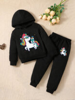 Cartoon unicorn cute girl fashion hooded sweatshirt set girl spring and autumn sports two-piece set