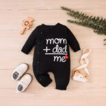 Newborn babies and boys and girls spring and autumn letter printing long sleeves can be opened one-piece crawling clothes tide - Image 4