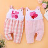 Spring New Pink Red Check Color Block Baby Cute One Piece Sweetheart